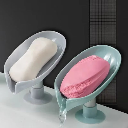 1Pc Drain Soap Holder Leaf Shape Soap Box Suction